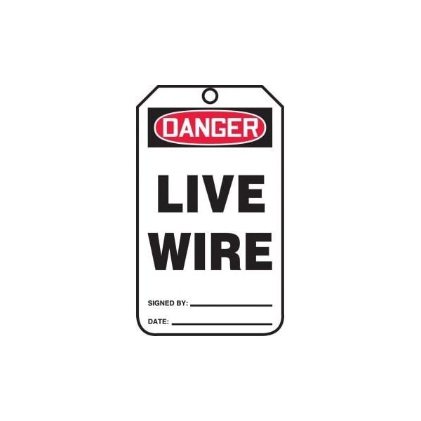 Accuform Safety Tags, CAUTION LIVE WIRE, 5.75in x 3.25in, PF-Cardstock, 25PK MDT135CTP - main